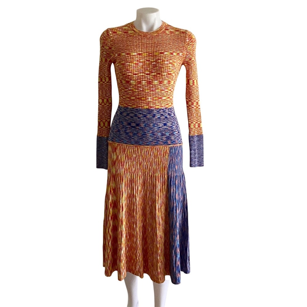 Scoop Womens Space Dye Ribbed Knit Midi Dress Orange Blue Multicolor Size M 8-10
